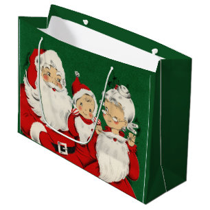 Vintage Santa Family Christmas Large Gift Bag