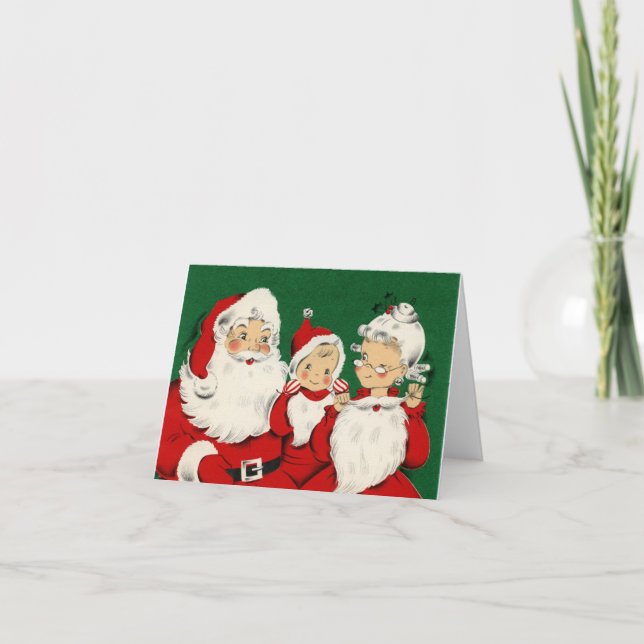Vintage Santa Family Christmas Note Card (Front)