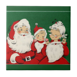 Vintage Santa Family Christmas Tile