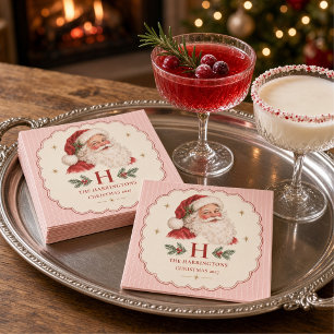 Vintage Santa Family Monogram Christmas Napkin