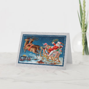 vintage santa flying sleigh holiday card