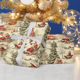 Vintage Santa Forest Sleigh Ride Pattern Wrapping Paper