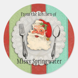 Vintage Santa fork spoon culinary Christmas label