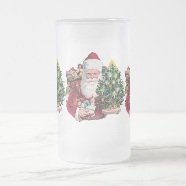 Vintage Santa Frosted Glass Beer Mug (Center)