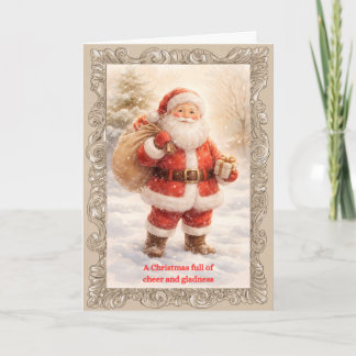 Vintage Santa Full of Cheer Classic Christmas Card