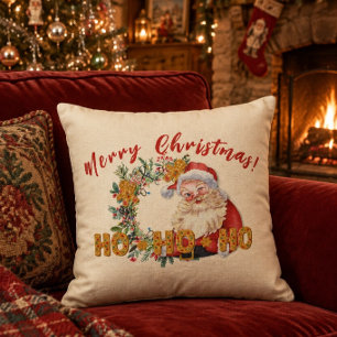 Vintage Santa & Gingerbread Ho-Ho-Ho Christmas Cushion