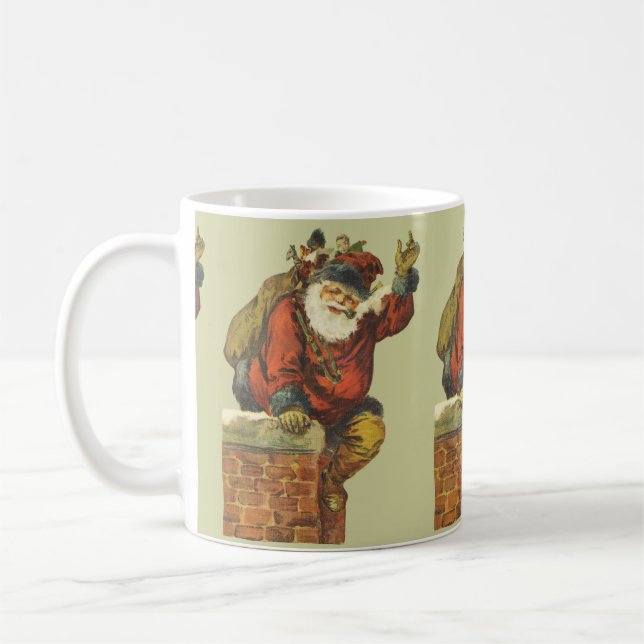 Vintage Santa Going Down Chimney Coffee Mug (Left)