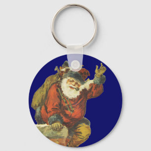 Vintage Santa Going Down Chimney Key Ring