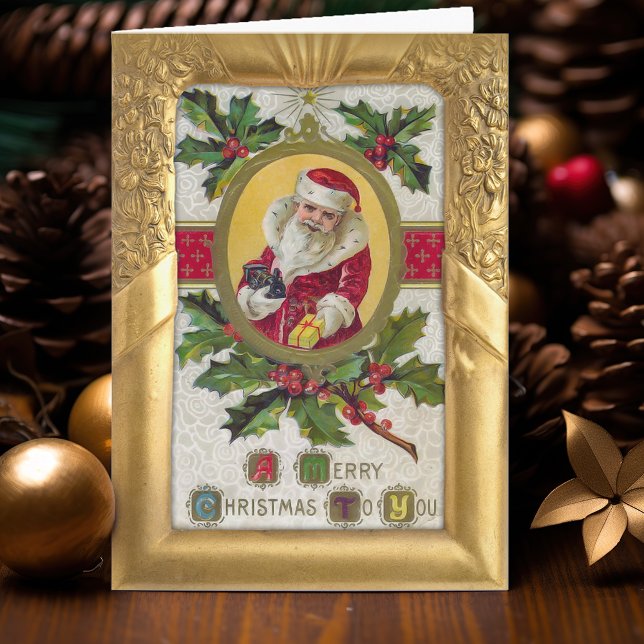 Vintage Santa Gold Frame Christmas Card (Creator Uploaded)