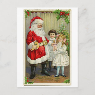 Vintage Santa Handing Out Gifts Holiday Postcard