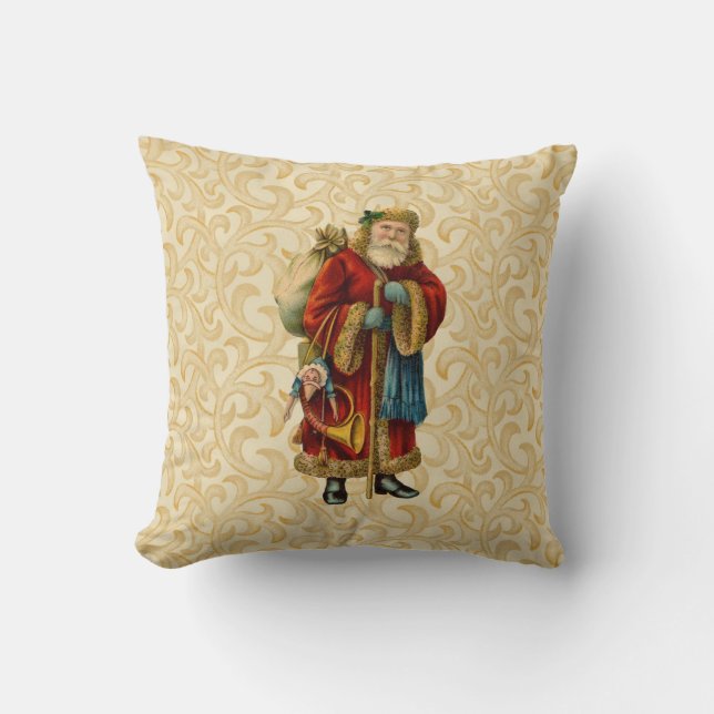 Vintage Santa Holding Staff pillow (Front)