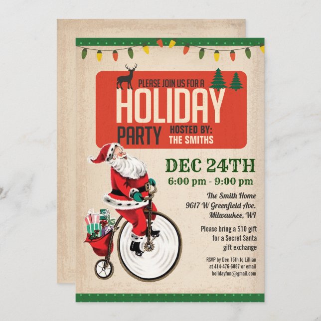 Vintage Santa Holiday Party Invitation (Front/Back)