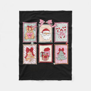 Vintage Santa Holiday Stage Stamps Merry Christmas Fleece Blanket
