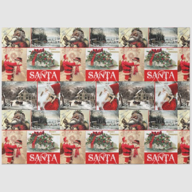 Vintage Santa Holiday Theme Decoupage Tissue Paper (Front)