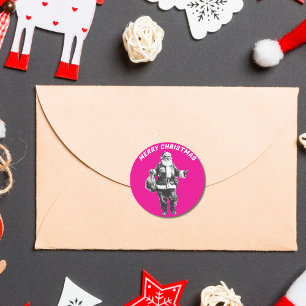 Vintage Santa Hot Pink Classic Round Sticker