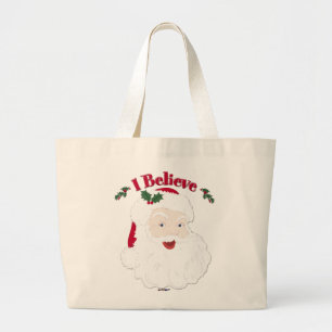 Vintage Santa I Believe Christmas Large Tote Bag