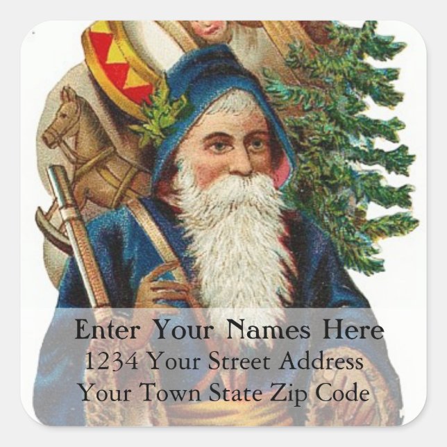 Vintage Santa in Blue Christmas Address Label (Front)