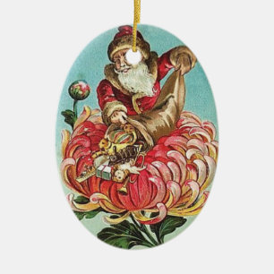 Vintage Santa in Flower Ornament