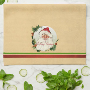 Vintage Santa in Frame Tea Towel