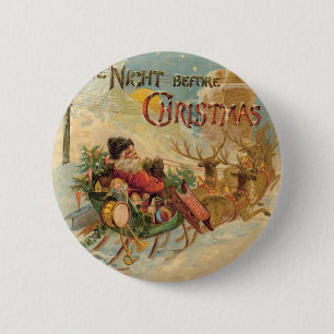 Vintage Santa in his reindeer sleigh 6 Cm Round Badge