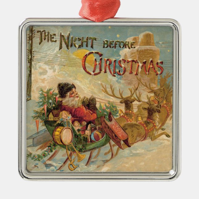 Vintage Santa in his reindeer sleigh ornament (Front)