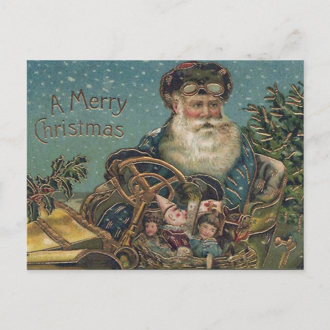 Vintage Santa in Roadster Holiday Postcard (Front)