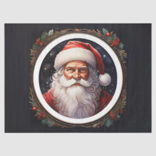 Vintage Santa in Round Frame Decoupage Craft Paper