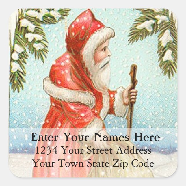 Vintage Santa in Snow Address Label (Front)