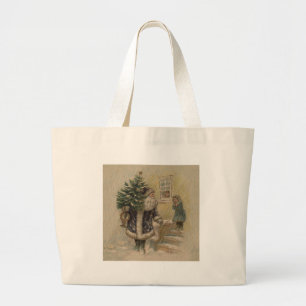 Vintage Santa in Snow Large Tote Bag