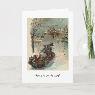 Vintage - Santa Is On His Way, Holiday Card