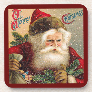 Vintage Santa Knows Set of Cork Coasters