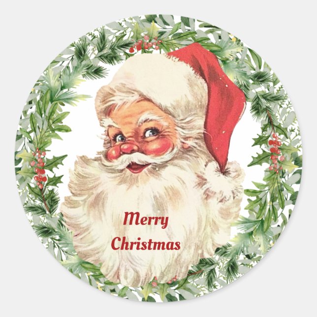 Vintage santa merry christmas  classic round sticker (Front)