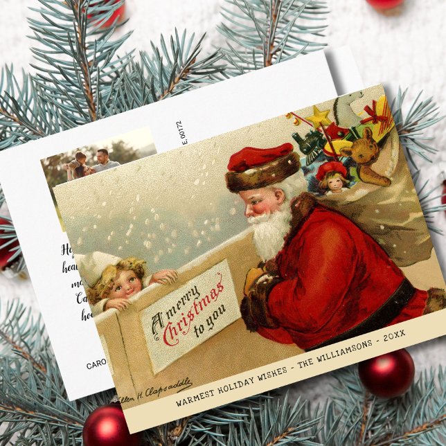 Vintage Santa Merry Christmas Custom Family Photo Postcard (Creator Uploaded)