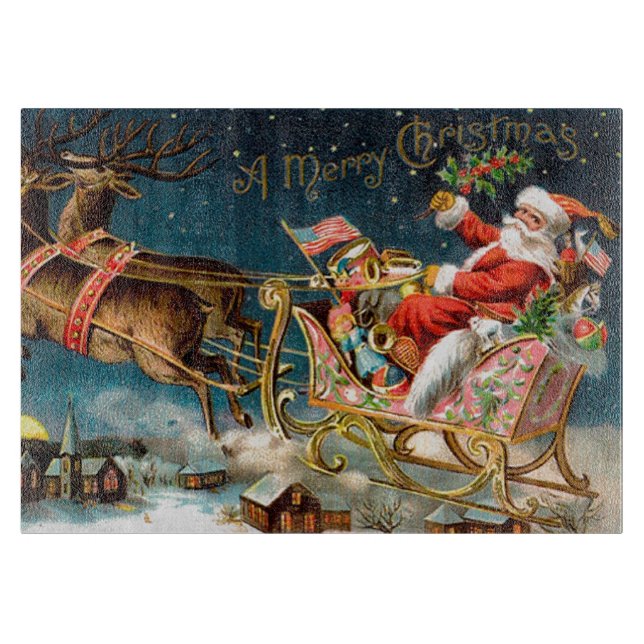 Vintage Santa Merry Christmas Cutting Board (Front)