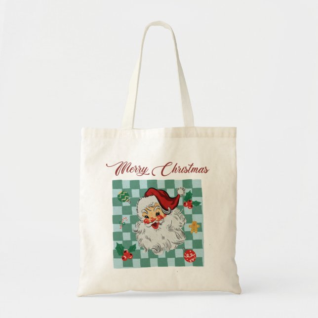 Vintage Santa Merry Christmas Design Tote Bag (Front)