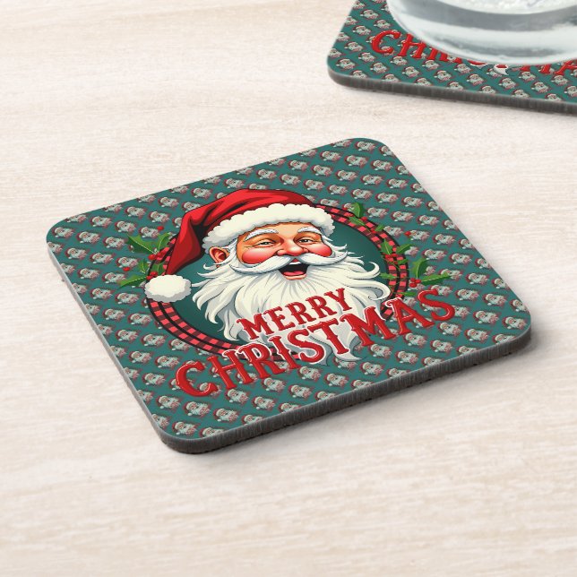 Vintage Santa Merry Christmas Illustration Patten Coaster (Left Side)
