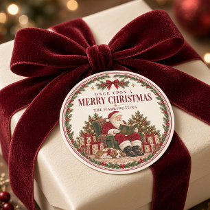 Vintage Santa Merry Christmas Personalised Classic Round Sticker
