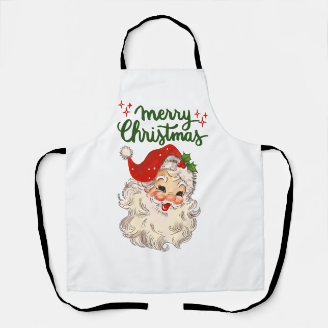 Vintage Santa Merry Christmas red stars holiday Apron (Front)