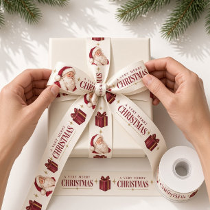 Vintage Santa Merry Christmas Satin Ribbon