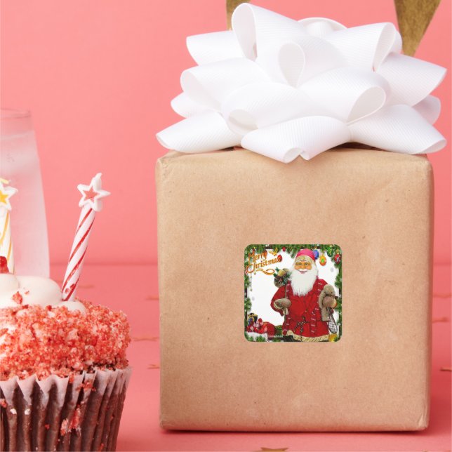 Vintage Santa Merry Christmas Square Sticker (Party)