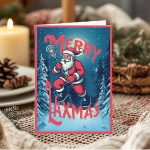 Vintage Santa Merry Laxmas Lacrosse Christmas Card