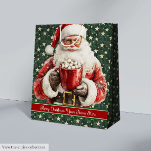 Vintage Santa Monogram Holiday Gift Bag Christmas