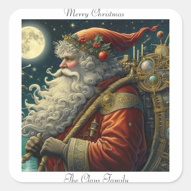 Vintage Santa Moon Christmas Square Sticker (Front)