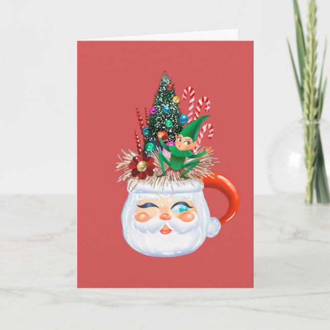 Vintage Santa Mug Holiday Card (Front)