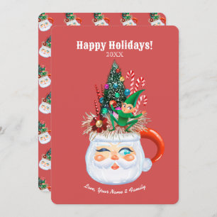 Vintage Santa Mug Personalise Flat Card