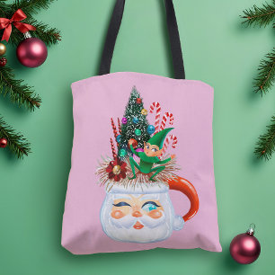 Vintage Santa Mug Pink Tote Bag
