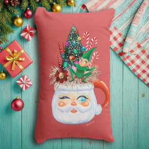 Vintage Santa Mug Red (long) Throw Pillow