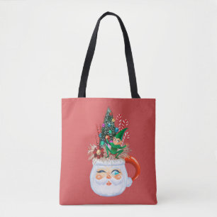 Vintage Santa Mug Red Tote Bag