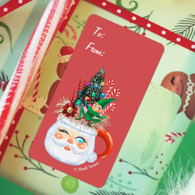 Vintage Santa Mug Sticker Gift Tag (Creator Uploaded)