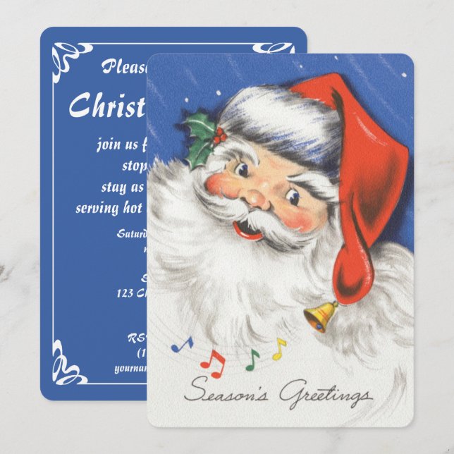 Vintage Santa Music Christmas Party Invitation (Front/Back)